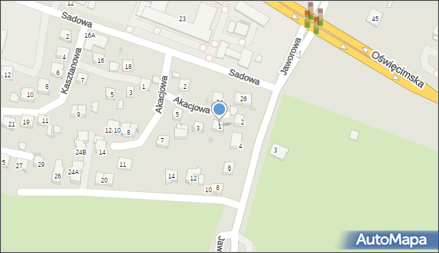 Tychy, Akacjowa, 1, mapa Tychów