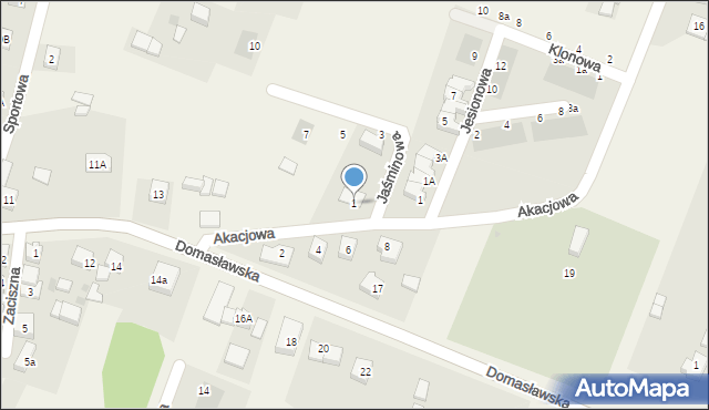 Tyniec Mały, Akacjowa, 1, mapa Tyniec Mały