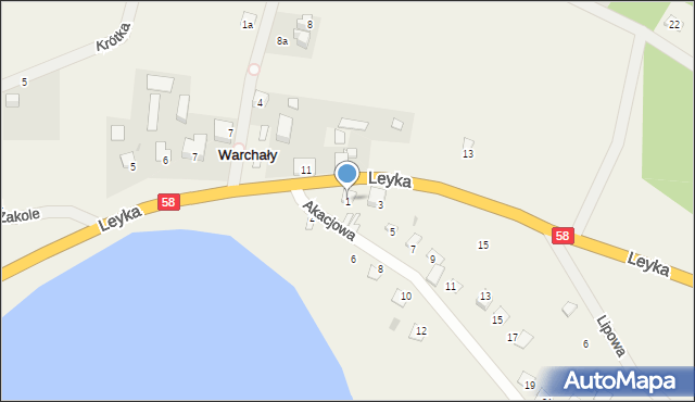 Warchały, Akacjowa, 1, mapa Warchały