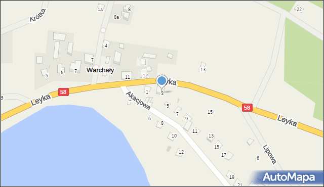 Warchały, Akacjowa, 3, mapa Warchały