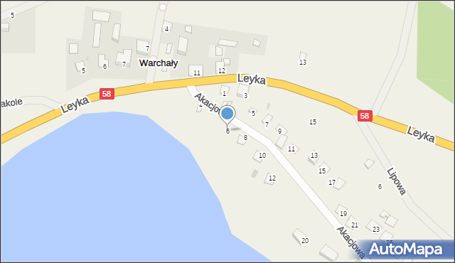 Warchały, Akacjowa, 6, mapa Warchały