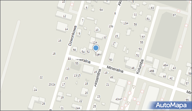 Warszawa, Aksamitna, 14a, mapa Warszawy