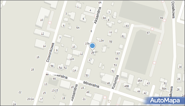 Warszawa, Aksamitna, 15, mapa Warszawy