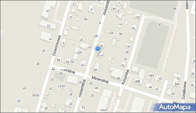 Warszawa, Aksamitna, 17A, mapa Warszawy