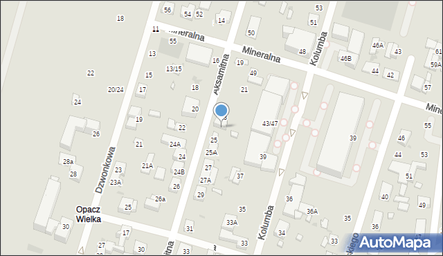 Warszawa, Aksamitna, 23A, mapa Warszawy