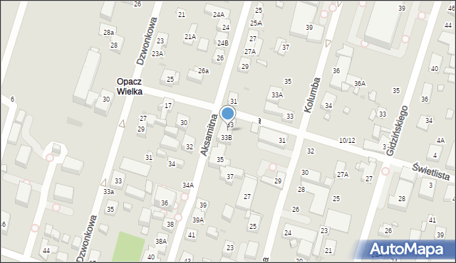 Warszawa, Aksamitna, 33A, mapa Warszawy