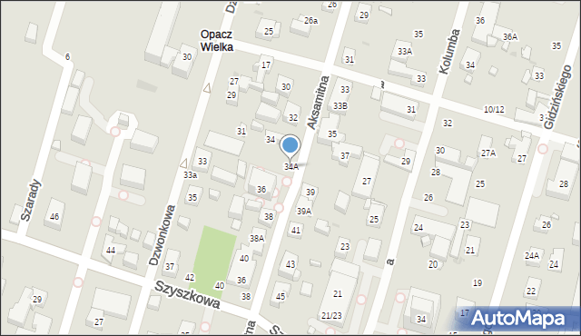 Warszawa, Aksamitna, 34A, mapa Warszawy