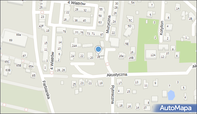 Warszawa, Akustyczna, 18, mapa Warszawy