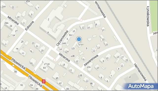 Warszawa, Akwarelowa, 7, mapa Warszawy