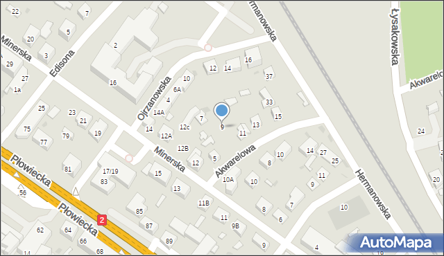 Warszawa, Akwarelowa, 9, mapa Warszawy