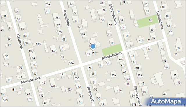 Warszawa, Akwarelowa, 45, mapa Warszawy