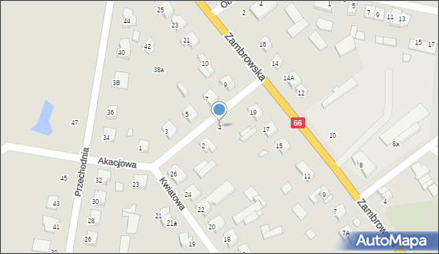 Wysokie Mazowieckie, Akacjowa, 4, mapa Wysokie Mazowieckie