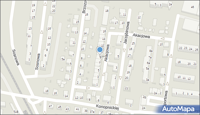 Żagań, Akacjowa, 9, mapa Żagań