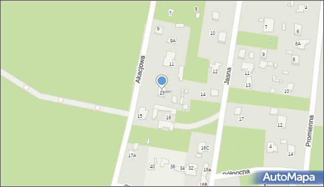 Zalesie Górne, Akacjowa, 13, mapa Zalesie Górne