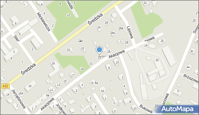 Zaniemyśl, Akacjowa, 23, mapa Zaniemyśl