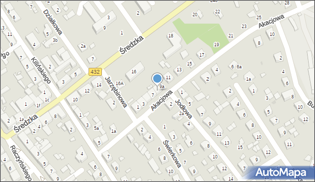 Zaniemyśl, Akacjowa, 9, mapa Zaniemyśl