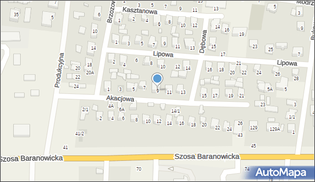 Zaścianki, Akacjowa, 9, mapa Zaścianki