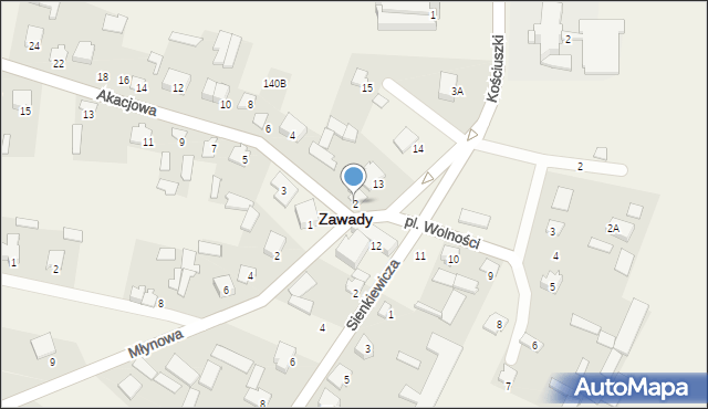 Zawady, Akacjowa, 2, mapa Zawady