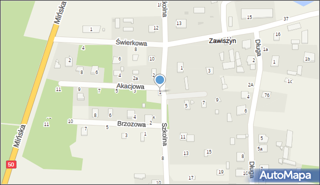 Zawiszyn, Akacjowa, 1, mapa Zawiszyn