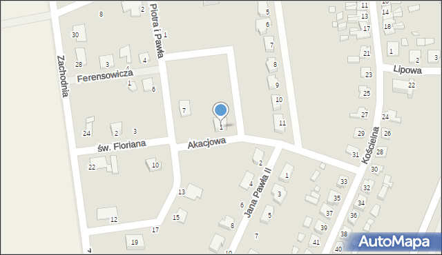 Zbąszynek, Akacjowa, 1, mapa Zbąszynek