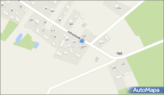 Alfredówka, Alfredówka, 102, mapa Alfredówka