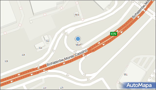 Bielsko-Biała, Aleja Andersa Władysława, gen., 581d, mapa Bielsko-Białej