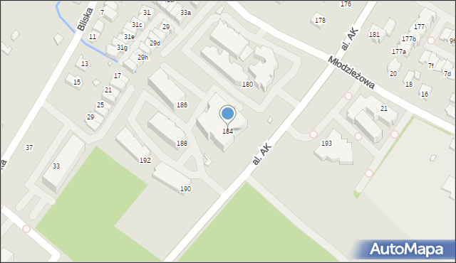 Bielsko-Biała, Aleja Armii Krajowej, 184, mapa Bielsko-Białej