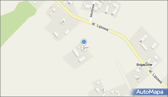 Bogaczów, Aleja Lipowa, 13, mapa Bogaczów