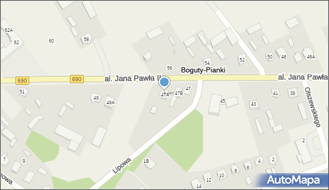 Boguty-Pianki, Aleja Papieża Jana Pawła II, 47A, mapa Boguty-Pianki