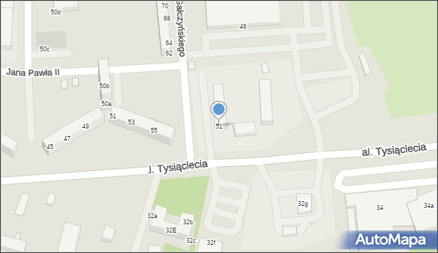 Bolesławiec, Aleja Tysiąclecia, 51, mapa Bolesławca