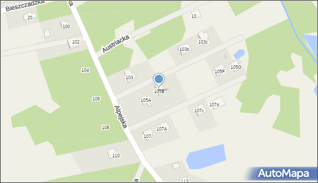Budy-Grzybek, Alpejska, 105B, mapa Budy-Grzybek