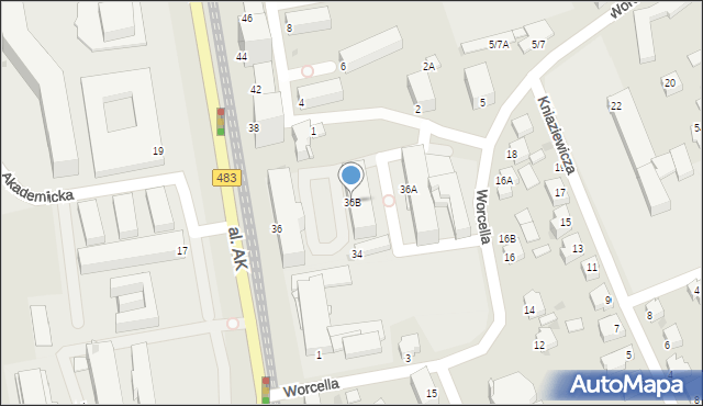 Częstochowa, Aleja Armii Krajowej, 36B, mapa Częstochowy