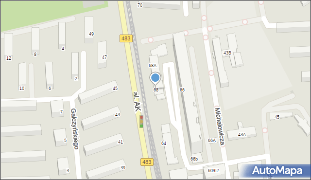 Częstochowa, Aleja Armii Krajowej, 68, mapa Częstochowy