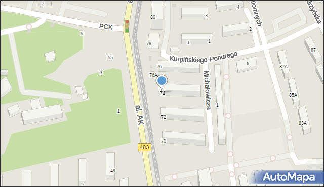 Częstochowa, Aleja Armii Krajowej, 74, mapa Częstochowy