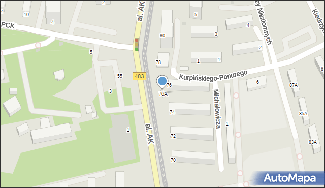 Częstochowa, Aleja Armii Krajowej, 76A, mapa Częstochowy