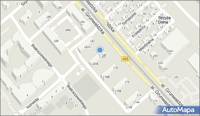 Gdańsk, Aleja Grunwaldzka, 180A, mapa Gdańska