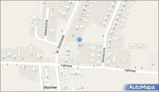 Głuchów, Aleja Klonowa, 16, mapa Głuchów