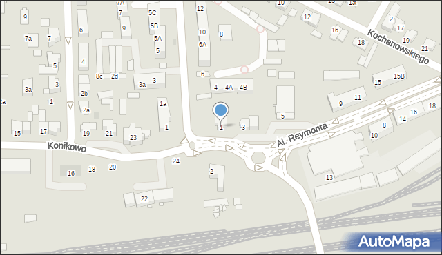 Gniezno, Aleje Reymonta Władysława, 1, mapa Gniezna