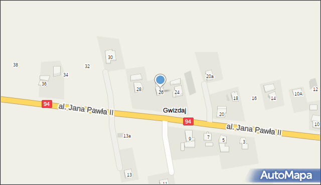Gwizdaj, Aleja Jana Pawła II, 26, mapa Gwizdaj