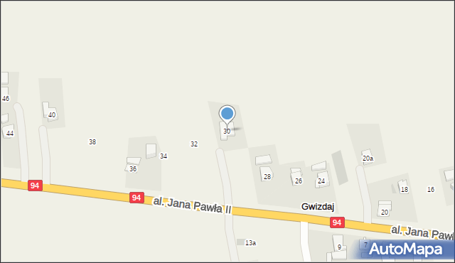 Gwizdaj, Aleja Jana Pawła II, 30, mapa Gwizdaj
