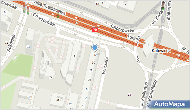 Katowice, Aleja Korfantego Wojciecha, 32, mapa Katowic