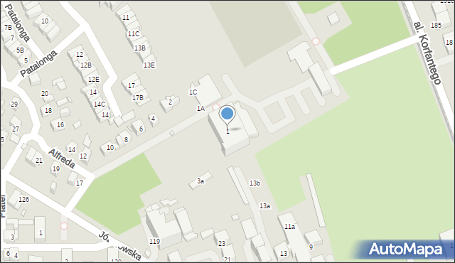 Katowice, Alfreda, 1, mapa Katowic
