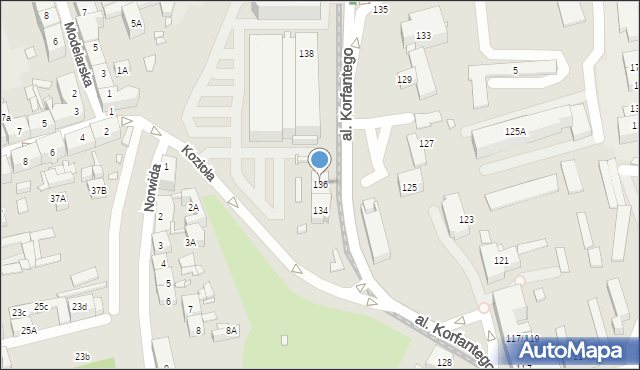 Katowice, Aleja Korfantego Wojciecha, 136, mapa Katowic