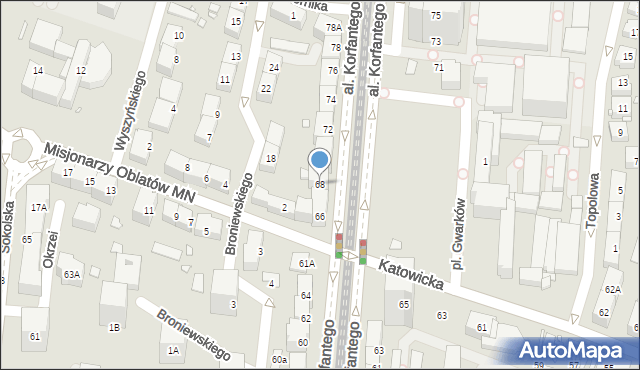 Katowice, Aleja Korfantego Wojciecha, 68, mapa Katowic
