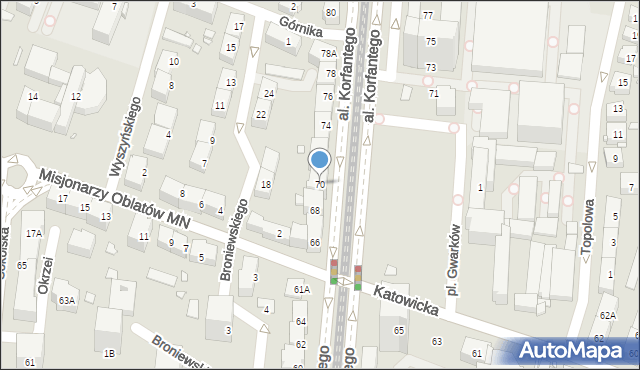 Katowice, Aleja Korfantego Wojciecha, 70, mapa Katowic