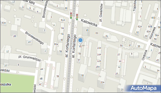 Katowice, Aleja Korfantego Wojciecha, 61, mapa Katowic