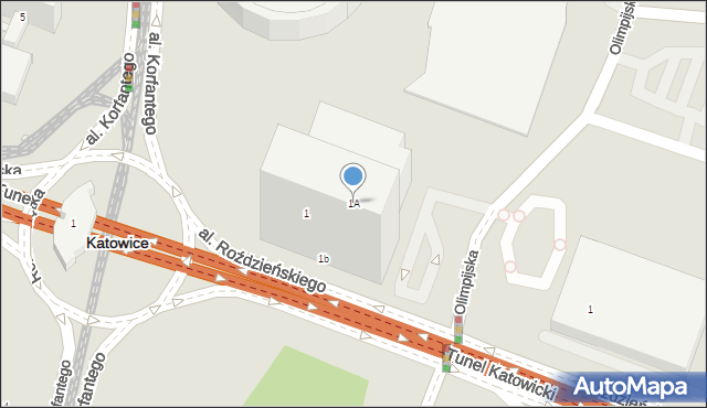 Katowice, Aleja Roździeńskiego Walentego, 1A, mapa Katowic
