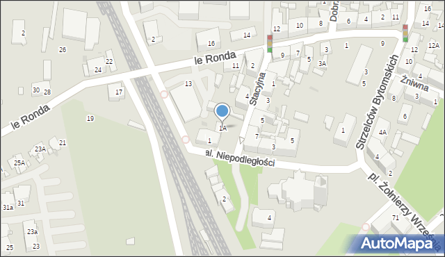 Katowice, Aleja Niepodległości, 1A, mapa Katowic