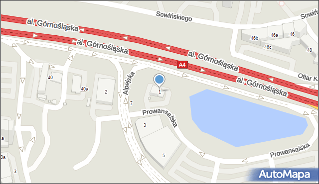 Katowice, Alpejska, 1, mapa Katowic