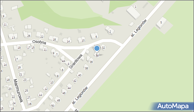 Kielce, Aleja Legionów, 34, mapa Kielc